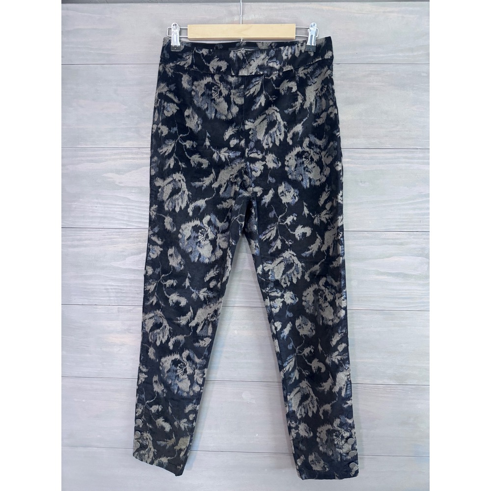 Peruvian Connection Floral Jacquard Slim Ankle Pants Black Grey Womens Size 4